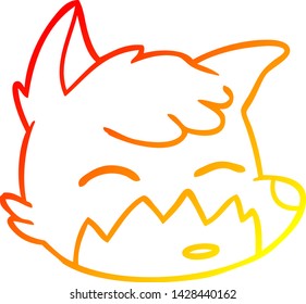 dibujo de línea de degradado cálido de una cara de zorro de dibujos animados