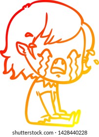 dibujo de línea de gradiente cálido de una niña vampiro que llora una caricatura