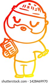 dibujo de línea de degradado cálido de un hombre de dibujos animados con barba