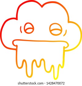 warm gradient line drawing of a cartoon rain cloud