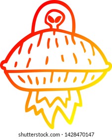 warm gradient line drawing of a cartoon alien spaceship