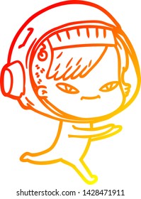 warm gradient line drawing of a cartoon astronaut woman