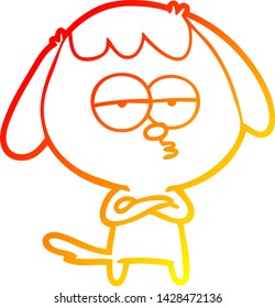 warm gradient line drawing of a cartoon bored dog