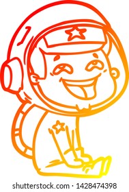 warm gradient line drawing of a cartoon laughing astronaut