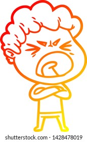 warm gradient line drawing of a cartoon furious man