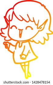 warm gradient line drawing of a cartoon elf girl