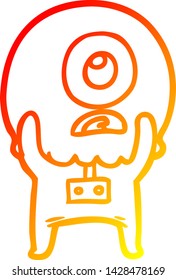 warme Farbverlauf-Linie Zeichnung eines Cartoon-Zyklops Alienraumfahrer