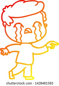 warm gradient line drawing of a cartoon man crying