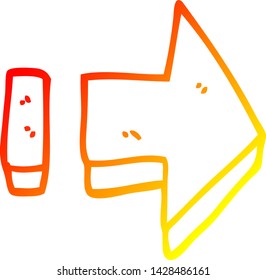 dibujo de línea de degradado cálido de una flecha señaladora de dibujos animados