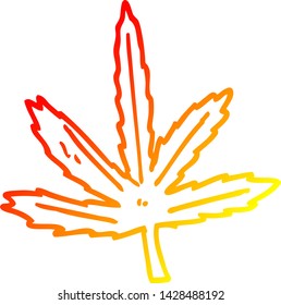 warme Farbverlauf-Linie Zeichnung eines Marihuana-Blattes