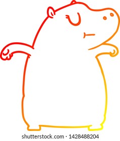 warme Farbverlauf-Linienzeichnung eines Cartoon-Hippo