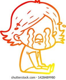 dibujo de línea de gradiente cálido de una mujer caricaturista llorando