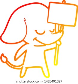 warm gradient line drawing of a cartoon smiling elephant with placard
