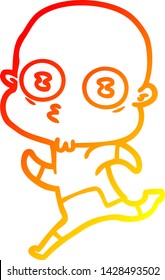 warm gradient line drawing of a cartoon weird bald spaceman