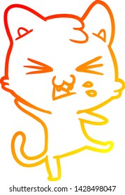 dibujo de línea de degradado cálido de un gato de dibujos animados silbido