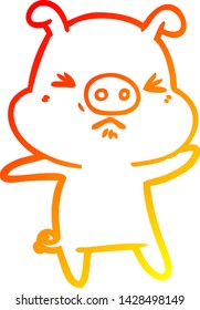 warm gradient line drawing of a cartoon angry pig