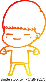 warm gradient line drawing of a cartoon smug boy