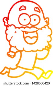 warm gradient line drawing of a cartoon crazy happy man with beard running