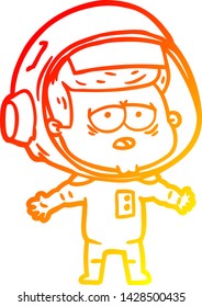 dibujo de línea de gradiente cálido de un astronauta cansado de dibujos animados
