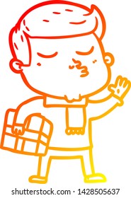 warm gradient line drawing of a cartoon model guy pouting