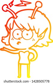 dibujo de línea de degradado cálido de una chica alienígena