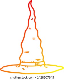 warm gradient line drawing of a cartoon witchs hat