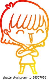 warm gradient line drawing of a cartoon woman