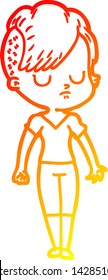 warm gradient line drawing of a cartoon woman