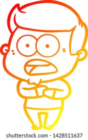 dibujo de línea de gradiente cálido de una caricatura impactado hombre