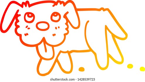 dibujo de línea de degradado cálido de un perro feliz con dibujos animados