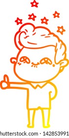 warm gradient line drawing of a cartoon excited man