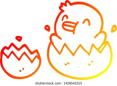 dibujo de línea de gradiente cálido de un pato bebé de dibujos animados