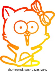 warm gradient line drawing of a cartoon cat
