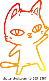 warme Farbverlauf-Linienzeichnung einer Cartoon-Katze starrend