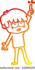 warm gradient line drawing of a cartoon exhausted boy