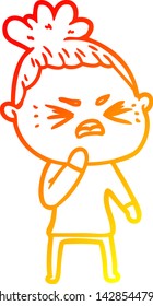 desenho de linha gradiente quente de uma mulher zangada do desenho animado