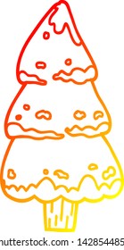 desenho de linha de gradiente quente de um pinheiros de desenho animado