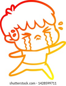 desenho de linha gradiente quente de um menino de desenho animado chorando