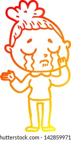 warm gradient line drawing of a cartoon crying woman