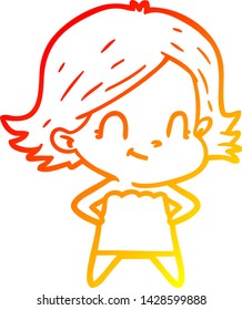 dibujo de línea de gradiente cálido de una chica amigable con dibujos animados