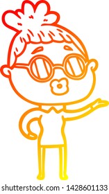 warm gradient line drawing of a cartoon woman wearing sunglasses
