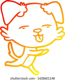 warm gradient line drawing of a cartoon dog sticking out tongue