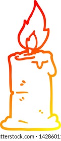 dibujo de línea de gradiente cálido de una vela quemadora de dibujos animados