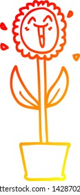 warm gradient line drawing of a cartoon flower in pot