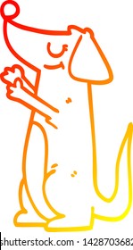 warm gradient line drawing of a cartoon well behaved dog