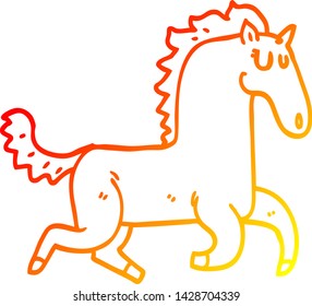 warm gradient line drawing of a cartoon magnificent stallion
