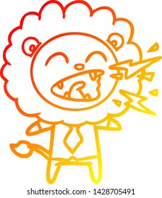 warm gradient line drawing of a cartoon roaring lion businessman