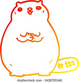 dibujo de línea de degradado cálido de un castor de dibujos animados