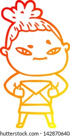 warm gradient line drawing of a cartoon woman