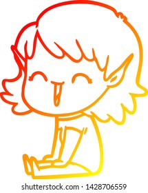 warm gradient line drawing of a cartoon elf girl